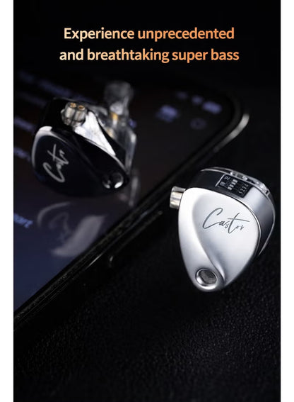 سماعات Z Castor Harman IEM بنسخة الهدف – سماعات في الأذن مع محركات ديناميكية مزدوجة (10mm + 8mm)، صوت قابل للضبط مع 4 مفاتيح ضبط (16 ملف صوتي)، عزل الضوضاء، 3.5mm، 2-Pin بـ 0.75mm، فضي مع ميكروفون