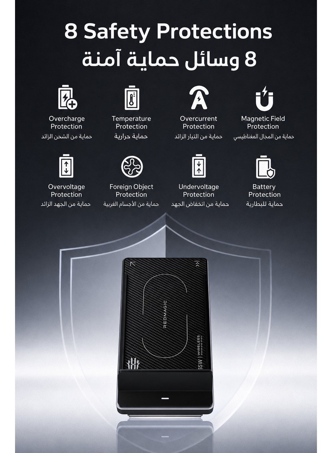 REDMAGIC 80W Fast Wireless Charger – Air-Cooled Wireless Charging with 5000 RPM Fan, Dual-Use Charger & Phone Stand, Carbon Fiber Texture, Multi-Device Compatibility, 8-Level Safety Protection, Includes 120W Power Adapter, For iPhone 17 and below