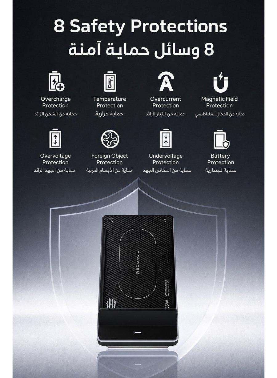 REDMAGIC 80W Fast Wireless Charger – Air-Cooled Wireless Charging with 5000 RPM Fan, Dual-Use Charger & Phone Stand, Carbon Fiber Texture, Multi-Device Compatibility, 8-Level Safety Protection, Includes 120W Power Adapter, For iPhone 17 and below