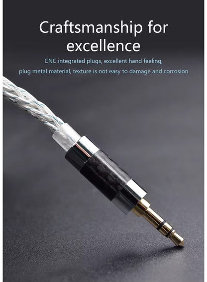 Z 784 Core Blue-Silver Mixed Silver-Plated Hi-Fi Audio Upgrade Cable, 3.5mm Plug, 2-Pin Connector, Low-Loss High-Purity Replacement Cable for KZ IEM Earphones