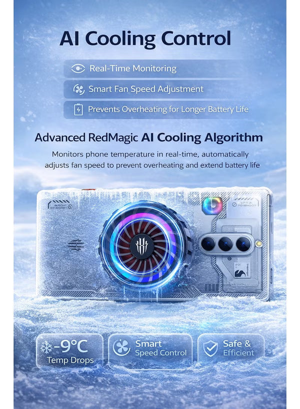 مبرد الهاتف RedMagic 4 Pro مبرد مغناطيسي للهاتف/الجهاز اللوحي – مروحة تبريد 27W فائقة مع مشتت حرارة بالجرافين، تثبيت مغناطيسي – مروحة تبريد لـ RedMagic Astra والهواتف الذكية والأجهزة اللوحية و iPad و Steam Deck (مثالي لـ PUBG Mobile و COD وغيرها)