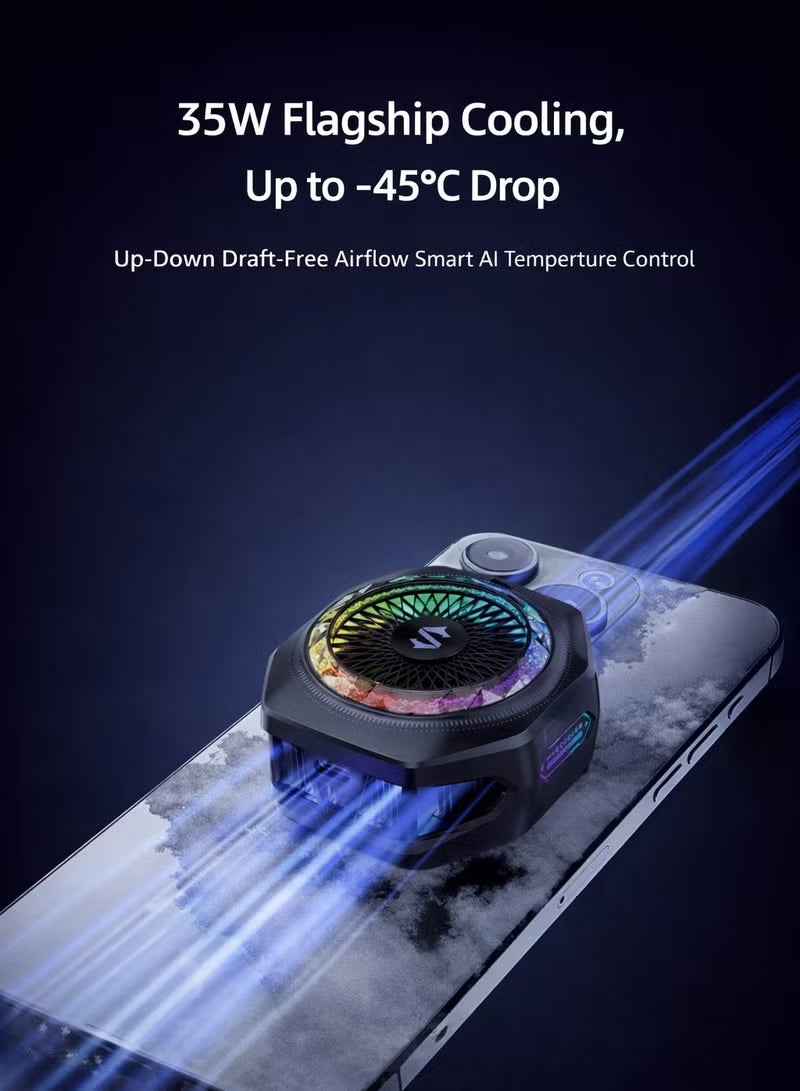 Phone Cooler Black Shark 5 Pro Magnetic Phone/Tablet Cooler – 35W Ultra-Cooling Gaming Fan with 45W Adapter, RGB LED, APP Smart Temperature Control, Detachable Handle – For iPhone, RedMagic, Samsung, Android, iPad & Tablets (Perfect for PUBG Mobile & COD)