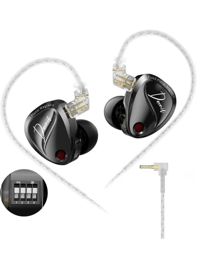 KZ Duonic IEM Bass Improved Version with Tuning Switches, wired 3.5mm Hybrid HiFi In-Ear Earphones with Dual 6mm Microphones, Three-Magnetic Planar Driver and 8mm Super-Linear Dynamic Driver, Customizable Bass and Mid-High Frequencies, Wide Soundstage and
