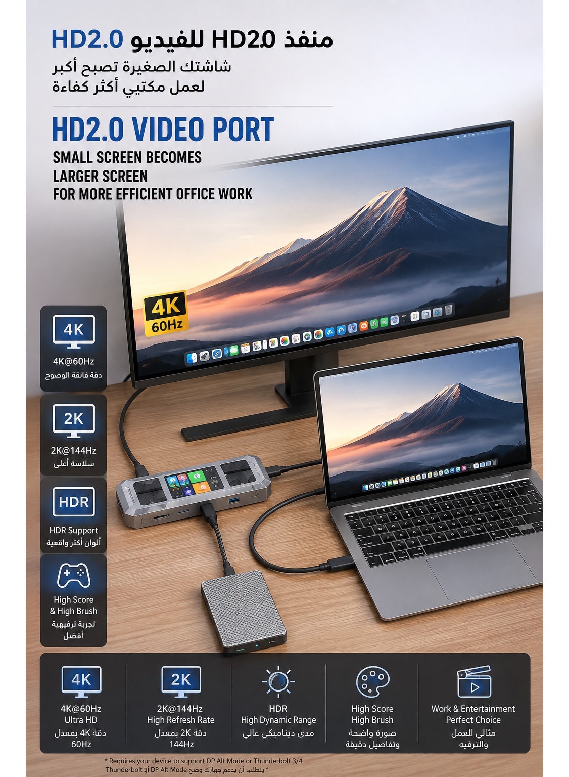 PIVA G71 USB-C 7-in-1 Smart Docking Station Multi-Function Hub with Built-in Display Screen, 4K HDMI, PD 100W Fast Charging, Gigabit Ethernet Adapter, USB 3.0 & Audio – Compatible with RedMagic, iPad, iPhone, Samsung & Laptops and PC