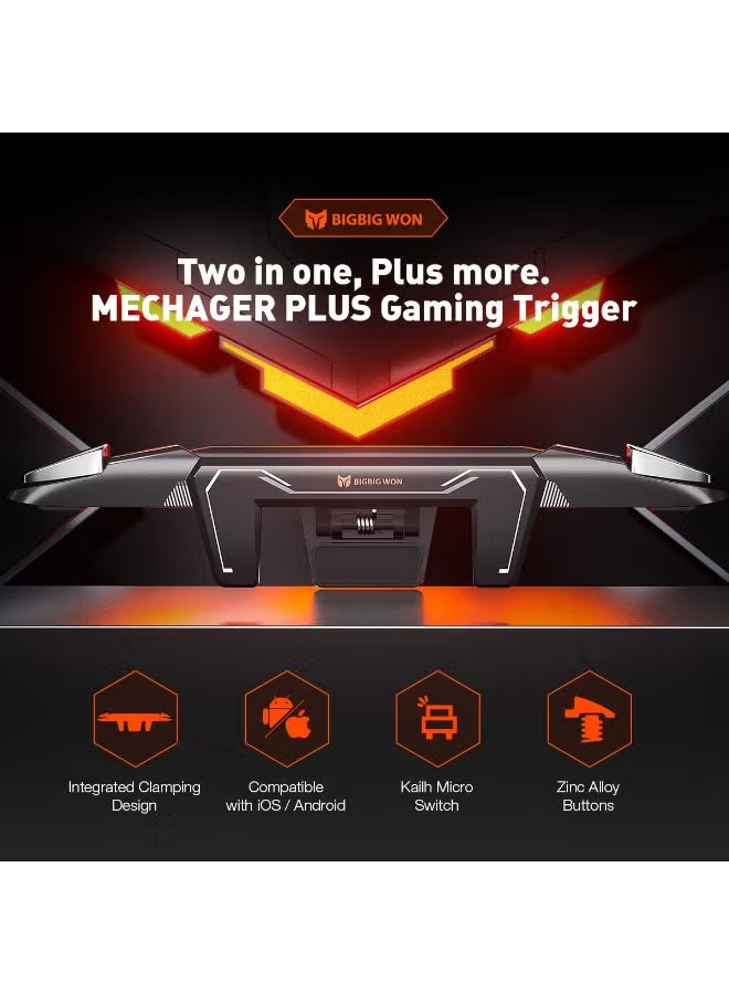 BIGBIGWON Mecharger Plus M3 Mobile Gaming Trigger Controller, L1/R1 High Precision Mechanical Buttons, Zero Delay Touch Mapping, Ergonomic Clamp Design Gamepad for PUBG & COD, Compatible with iPhone, Samsung Galaxy, RedMagic, Xiaomi & Android Phones