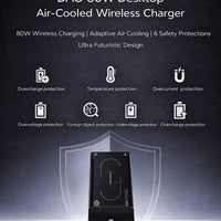 C 80W Fast Wireless Charger – Air-Cooled Wireless Charging with 5000 RPM Fan, Dual-Use Charger & Phone Stand, Carbon Fiber Texture, Multi-Device Compatibility, 8-Level Safety Protection, Includes 120W Power Adapter, For iPhone 17 and below, Samsung, Redma