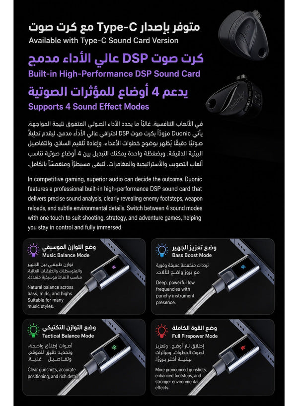 KZ Duonic IEM Type-C Gaming Earphones, Bass Improved Version with Tuning Switches, Built-In DSP Sound Card, 4 EQ Modes, Dual 6mm Microphones, Three-Magnetic Planar Driver and 8mm Super-Linear Dynamic Driver, Low-Latency FPS Gaming Headset Compatible with
