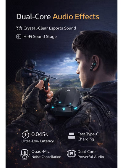 سماعات Machenike TH60 Gaming Earbuds TWS – Bluetooth 5.4، سماعات ألعاب لاسلكية بكمون فائق منخفض، وضعا صوت مزدوج (ألعاب وموسيقى)، ميكروفون ENC، مقاومة للماء IPX5، بطارية طويلة مع علبة الشحن، شحن سريع USB-C – RedMagic، iPhone، iPad، Android، Samsung