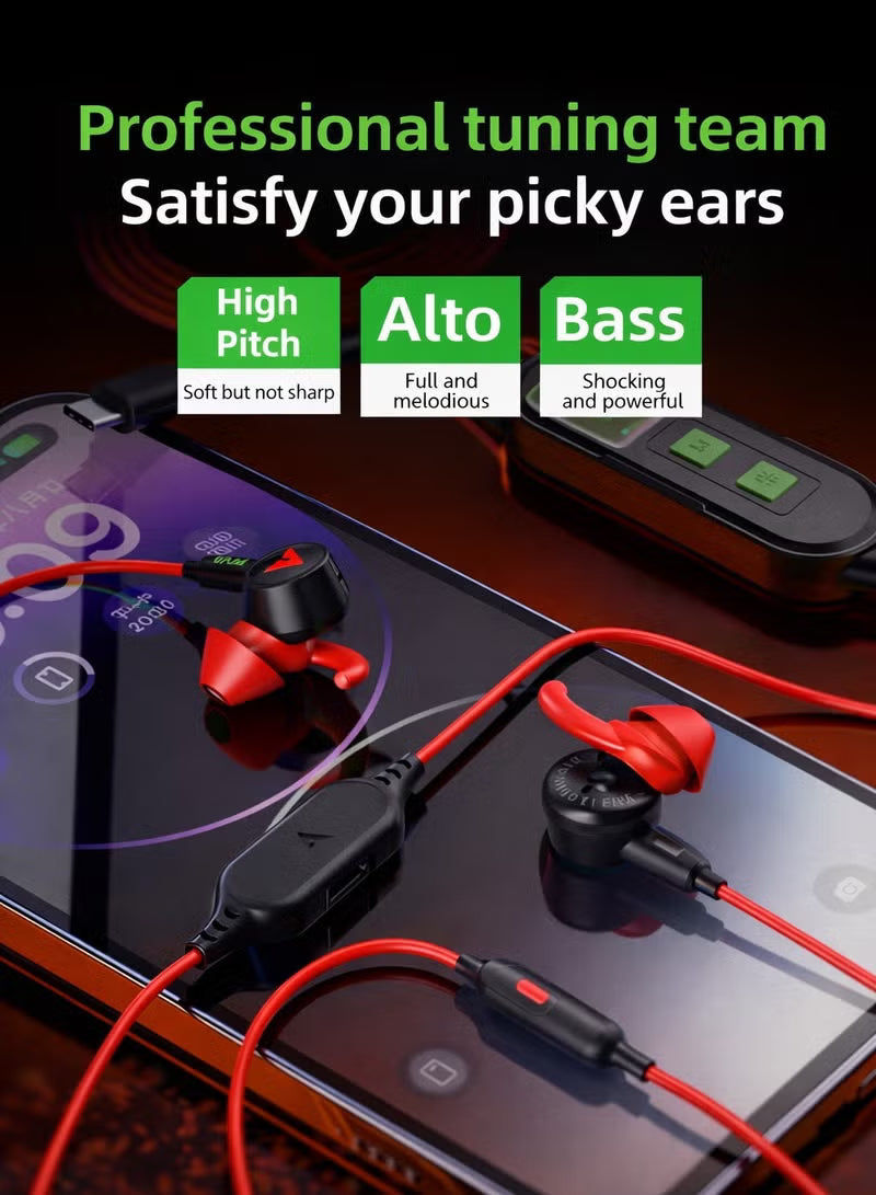 PIVA S6PRO Gaming Earphones With 27 PD Charging Port, APP Control, Built-in Sound Card, 3D Surround Sound, RGB Lighting, For iPhone, RedMagic, Samsung, Mobile, PC, PS5, PS4, Xbox Series X/s, Xbox One, Nintendo Switch - Type C Red