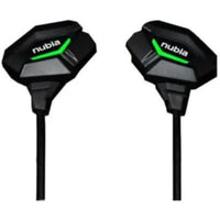 Nubia RedMagic Gaming Earphones, with In-Line Mic, Black with Green LED Accent, Wired
