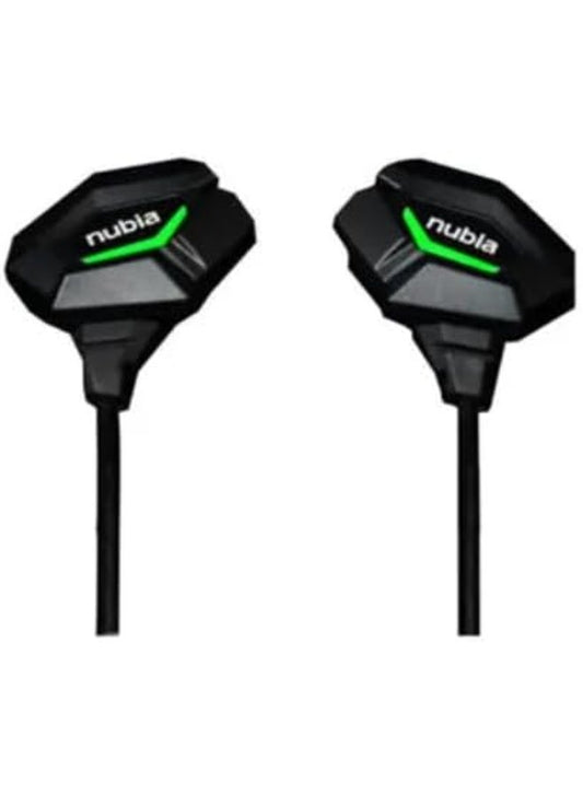 Nubia RedMagic Gaming Earphones, with In-Line Mic, Black with Green LED Accent, Wired