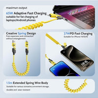 Basemo 4-in-1 Spring Data Cable, 65W USB-C Multi Fast Charging Cable 5FT, Multi 