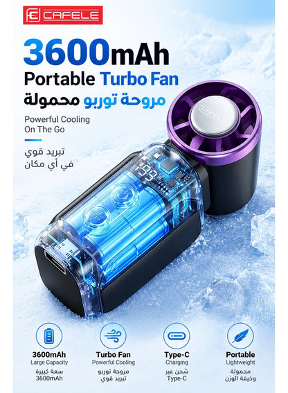 CAFELE مروحة يدوية محمولة صغيرة ببطارية 3600mAh، مروحة توربو قابلة للشحن مع تبريد بأشباه الموصلات، 100 مستوى سرعة وشاشة رقمية، تدفق هواء قوي وشحن Type-C للسفر والمكتب والخروج والمكياج - زهري