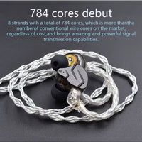 Z 784 Core Blue-Silver Mixed Silver-Plated Hi-Fi Audio Upgrade Cable, 3.5mm Plug, 2-Pin Connector, Low-Loss High-Purity Replacement Cable for KZ IEM Earphones