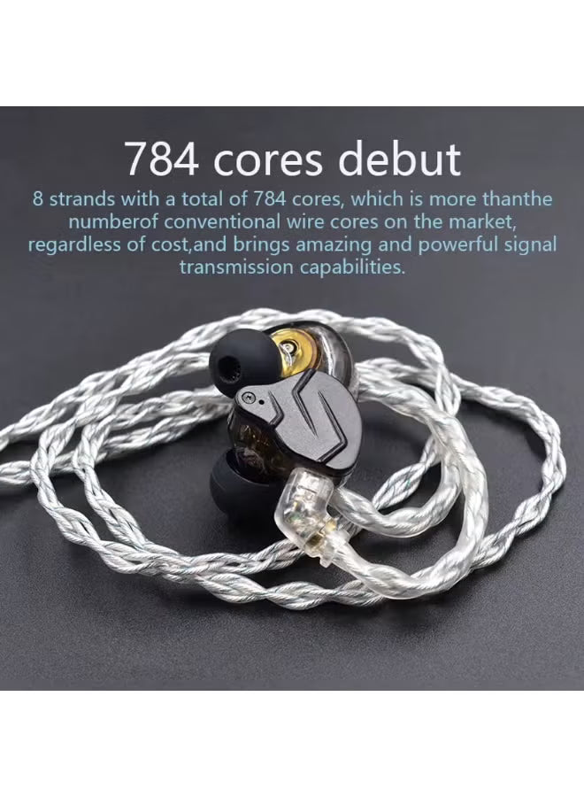 Z 784 Core Blue-Silver Mixed Silver-Plated Hi-Fi Audio Upgrade Cable, 3.5mm Plug, 2-Pin Connector, Low-Loss High-Purity Replacement Cable for KZ IEM Earphones