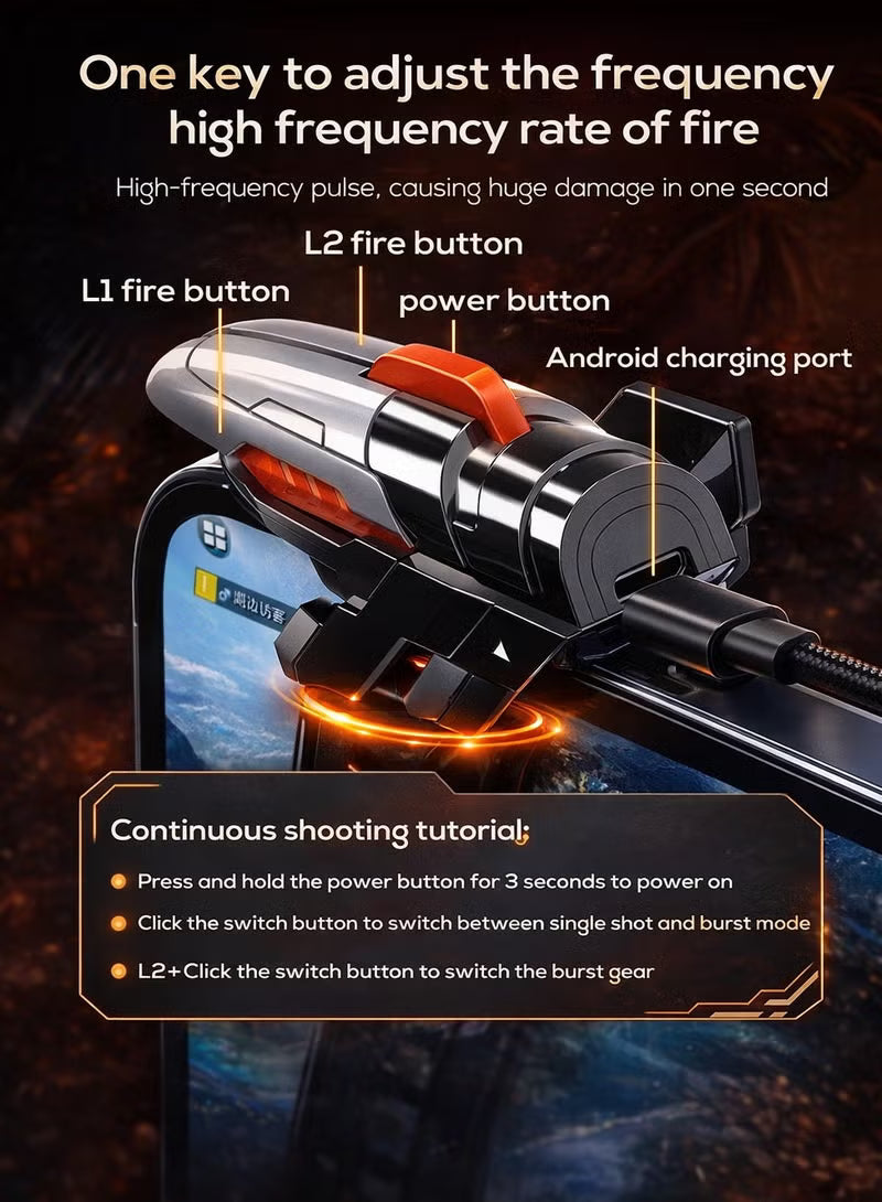 MEMO AK06 Automatic Laser Gaming Mobile Triggers, Super Fast Shooting, 25mAh long-lasting battery,High-Frequency Burst Mode, Alloy Buttons, iPhone/Android Compatible, PUBG Battlefield Accessory