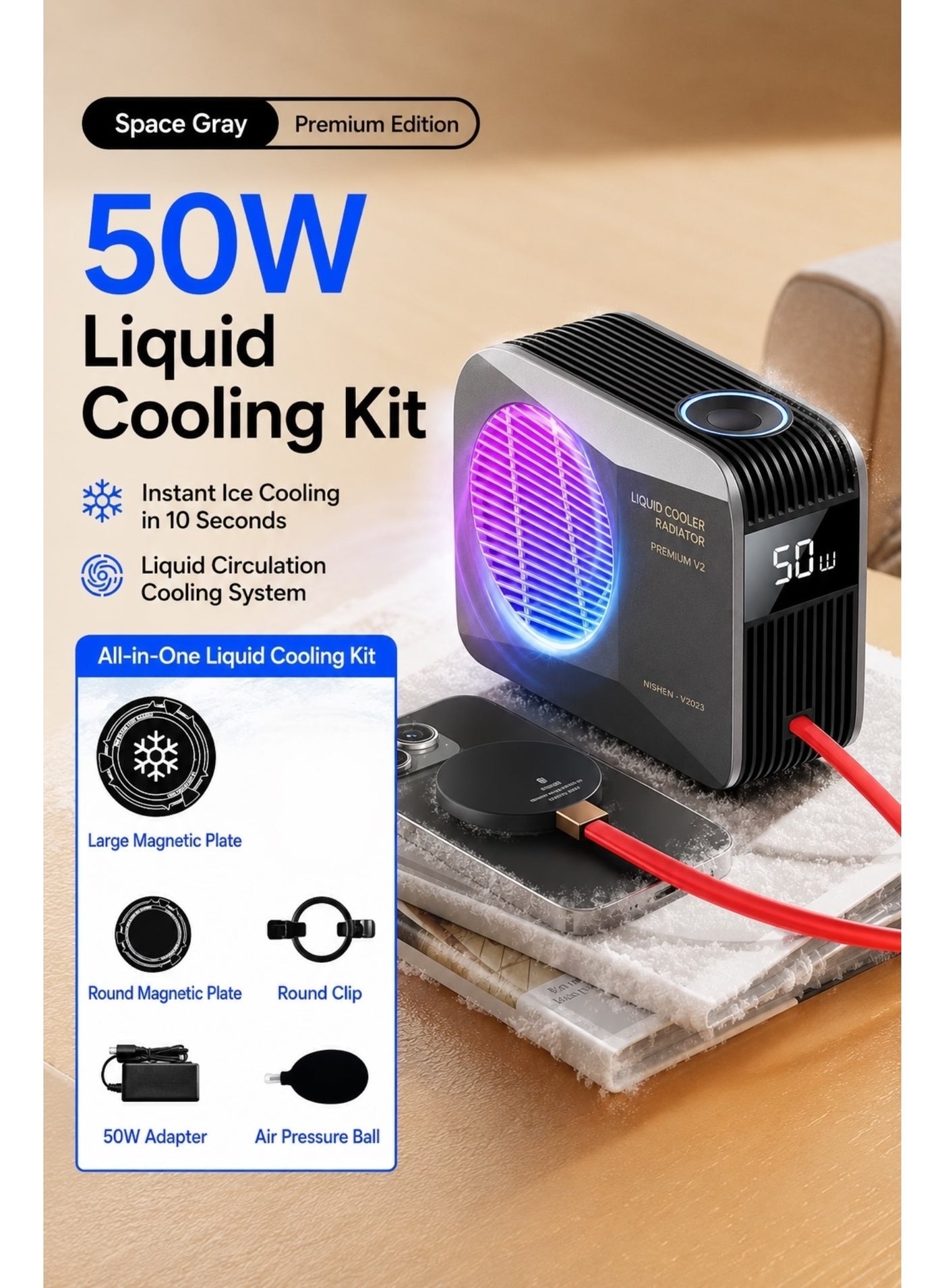 Ni-SHEN Nishen 50W Liquid Cooling Phone & Tablet Cooler – Premium Version - Magn