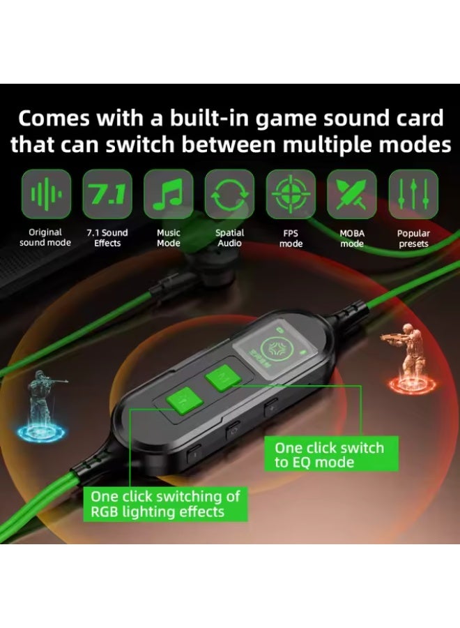 PIVA S6PRO Gaming Earphones With 27 PD Charging Port , APP Control, Built-in Sound Card, 3D Surround Sound, RGB Lighting, For iPhone, Redmagic, Samsung, Mobile, PC, PS5, PS4, Xbox Series X/s, Xbox One, Nintendo Switch - Type C Green