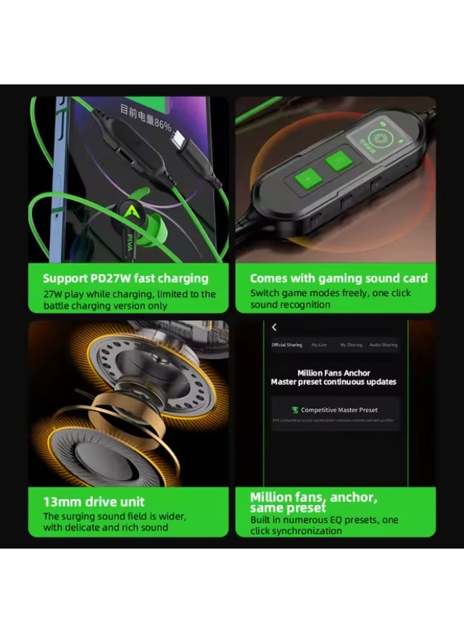 PIVA S6PRO Gaming Earphones With 27 PD Charging Port , APP Control, Built-in Sound Card, 3D Surround Sound, RGB Lighting, For iPhone, Redmagic, Samsung, Mobile, PC, PS5, PS4, Xbox Series X/s, Xbox One, Nintendo Switch - Type C Green