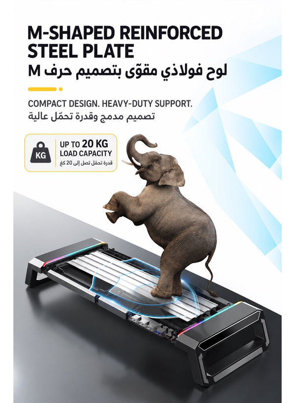 Monitor Stand Riser by ICECOOREL T1, RGB Gaming Computer Monitor Stand with 4-Port USB 2.0 Hub, Storage Drawer, Phone & Tablet Holder, 20kg Heavy-Duty Desk Organizer for PC Laptop Monitor