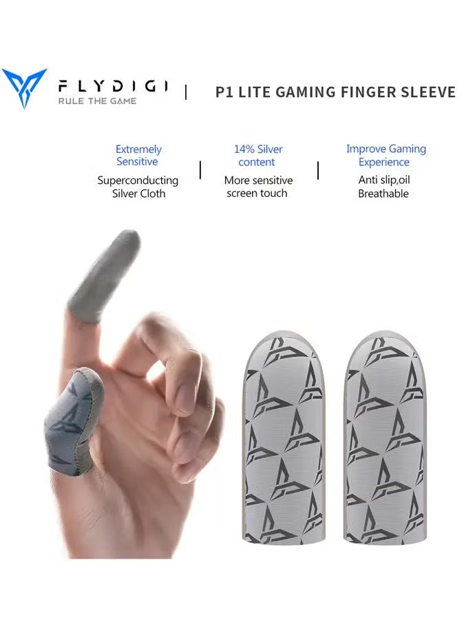 DigiFlydigi Original P1 Lite Gaming Finger Sleeves – Ultra-Thin 0.3mm FlySilver Superconductive Cloth, 40D Nylon, High Durability, Anti-Sweat & Anti-Slip, Ultra-Sensitive Touch – Compatible with iPhone, iPad, RedMagic, Samsung – PUBG, COD & FPS Gaming ( 1