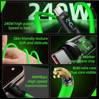 Piva Intelligent 240W PD Super Fast Charging Type-C to Type-C Data Cable with Intelligent Digital Display, 1.5m Liquid Silicone Cable, 480Mbps High-Speed Data Transfer for Gamings, IOS AND ANDROID