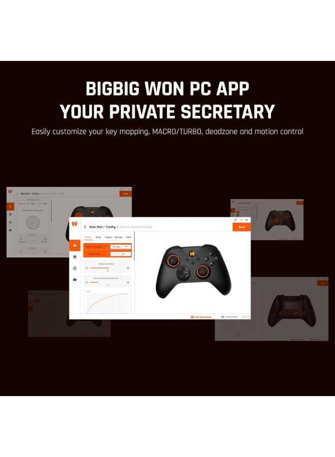 BIGBIG WON Gale Hall Gaming Controller, Wireless & Wired Gamepad, 2000-Level Precision Joysticks, 12-Bit ADC, Zero Dead Zone, Anti Stick Drift, 1000mAh Battery, Charging Dock, 2.4G Bluetooth, Gyroscope, Macro, for PC Switch iOS Android