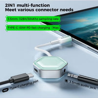 PLEXTONE GS1 Pro Gaming Adapter & Converter Dongle, 2-in-1 USB-C to 3.5mm AUX Audio Adapter with 60W Fast Charging, Hi-Res Earphone Sound Converter with Mic Support – Compatible with RedMagic, iPad, iPhone, Samsung, Android Phones, Laptops & Gaming Device