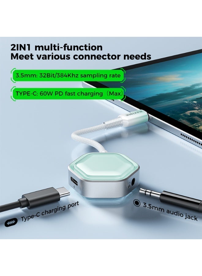 Plextone GS1 Pro Gaming Adapter & Converter Dongle, 2-in-1 USB-C to 3.5mm AUX Audio Adapter with 60W Fast Charging, Hi-Res Earphone Sound Converter with Mic Support – Compatible with RedMagic, iPad, iPhone, Samsung, Android Phones, Laptops & Gaming Device
