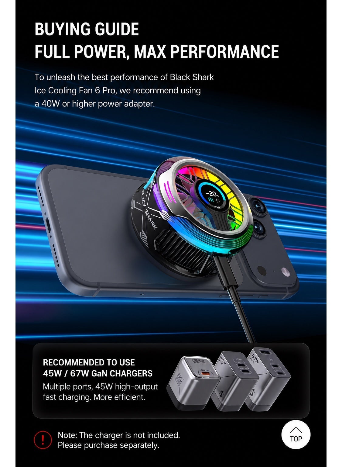 Phone Cooler Black Shark 6 PRO Magnetic Phone/Tablet Cooler – 35W Ultra-Cooling Gaming Fan with 67 W Charger, Graphene Heatsink, Magnetic Mount – Powerful Cooling Fan for Smartphones, Tablets, iPad & Steam Deck (Perfect for PUBG Mobile, COD & More)