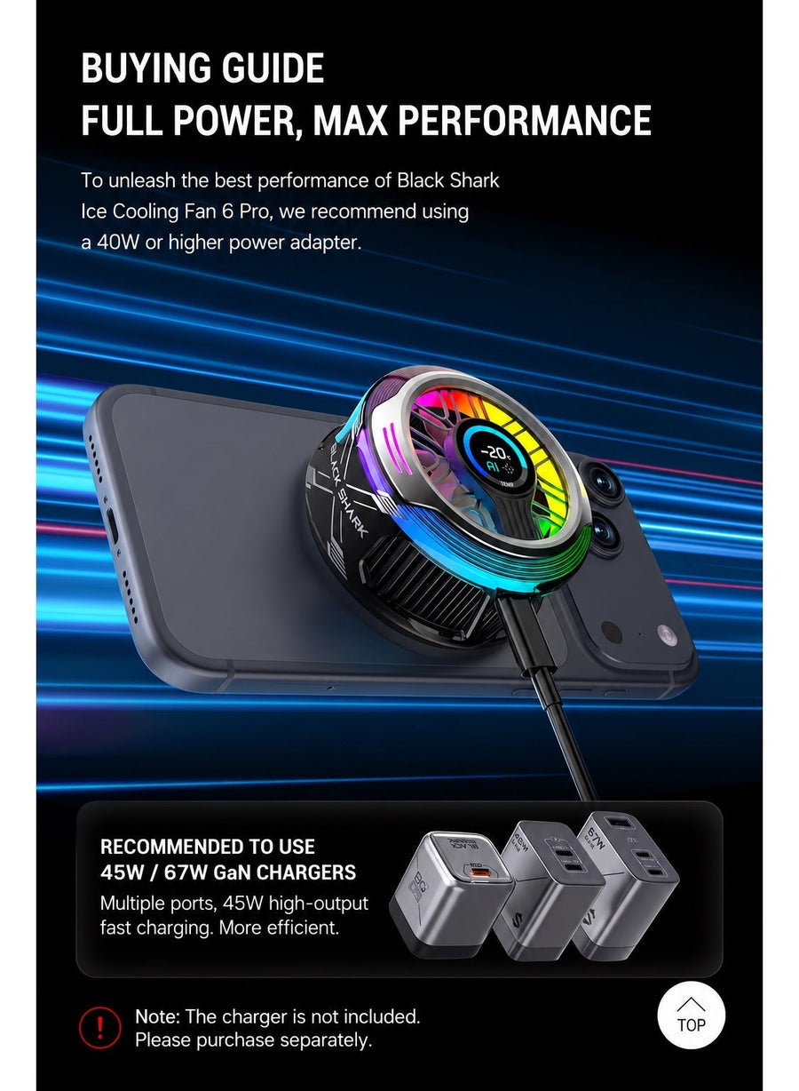 Phone Cooler Black Shark 6 PRO Magnetic Phone/Tablet Cooler – 35W Ultra-Cooling Gaming Fan with 67 W Charger, Graphene Heatsink, Magnetic Mount – Powerful Cooling Fan for Smartphones, Tablets, iPad & Steam Deck (Perfect for PUBG Mobile, COD & More)