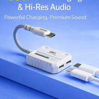 Plextone GS1 Type-C 2-in-1 Adapter Dongle, Dual Type-C Headphone & Charging Jacks with 60W Fast Charging, Hi-Res Audio, Zero Delay, Mic Supported, Plug-and-Play USB-C Converter – Compatible with iPhone, RedMagic, Samsung, iPad & Tablets