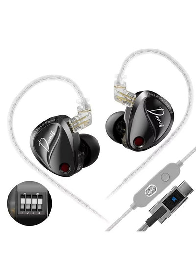 KZ Duonic IEM Type-C Gaming Earphones, Bass Improved Version with Tuning Switches, Built-In DSP Sound Card, 4 EQ Modes, Dual 6mm Microphones, Three-Magnetic Planar Driver and 8mm Super-Linear Dynamic Driver, Low-Latency FPS Gaming Headset Compatible with