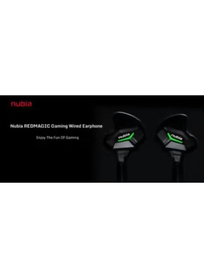 Nubia RedMagic Gaming Earphones, with In-Line Mic, Black with Green LED Accent, Wired