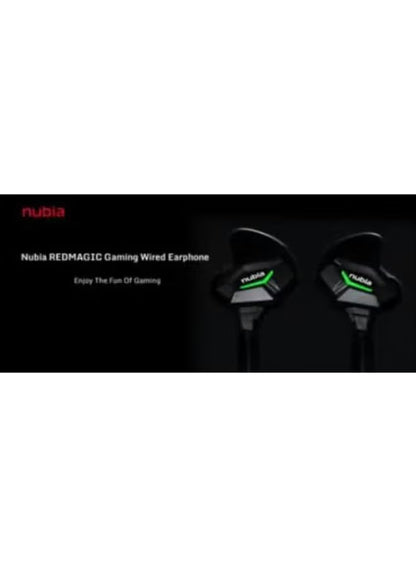 Nubia RedMagic Gaming Earphones, with In-Line Mic, Black with Green LED Accent, Wired