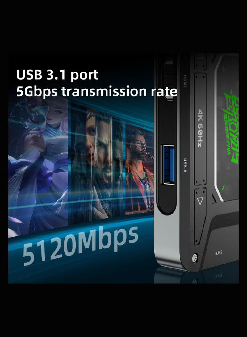 PIVA DS7 7-in-1 USB-C Docking Station & Gaming Hub – 4K@60Hz HDR Video, 100W PD Fast Charging, 32Bit/384KHz Hi-Fi Audio, Gigabit Ethernet, USB 3.1 Data Transfer for Streaming & Recording – Compatible with RedMagic, iPhone, iPad, Android & Laptops