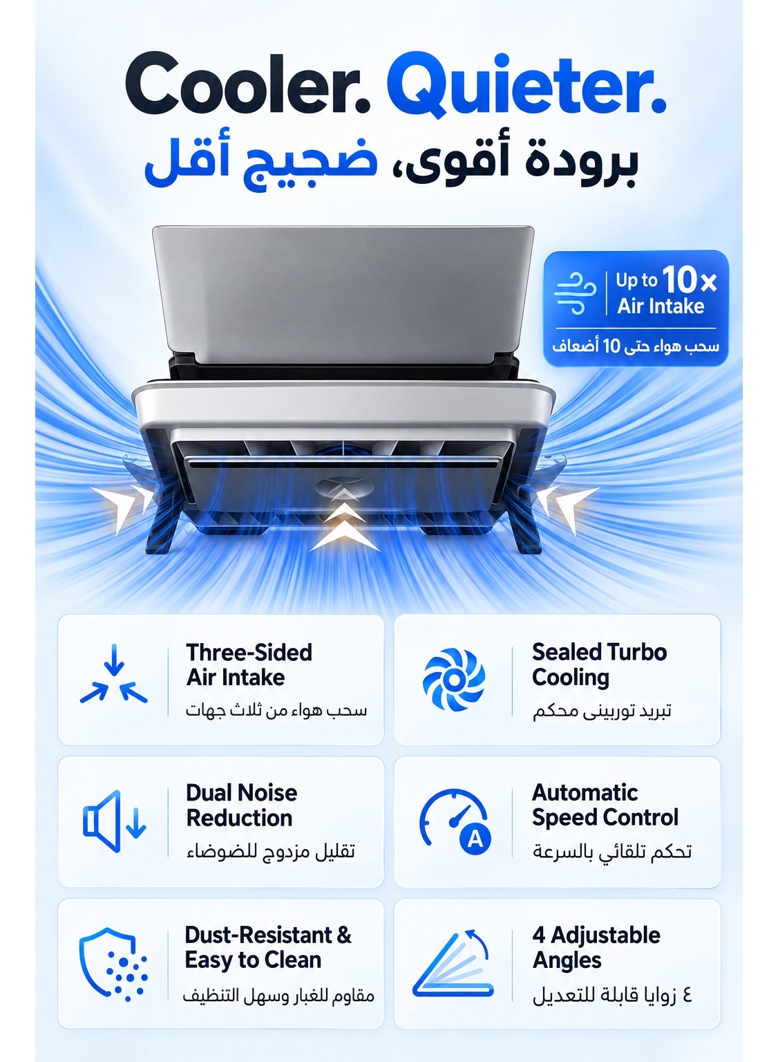 Gaming Laptop Cooler Flydigi BS2, High-Performance Laptop Cooling Pad for 15.6–21 Inch, Wind-Pressure Closed-Loop Turbo Fan up to 3000RPM, Intelligent Temperature Control, Low Noise, 4-Level Adjustable Stand for ASUS ROG, Alienware, Lenovo Legion