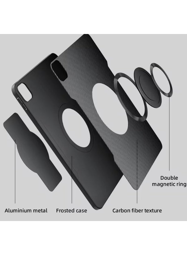 PIVA 2-in-1 Magnetic Gaming Protective Case, Carbon Fiber TPU Cover with Built-In Magnetic Ring, Thermal Conductive Structure, Shock-Resistant Protection, Compatible with Magnetic Coolers – for iPad Pro 12.9-inch 2018–2022 M2