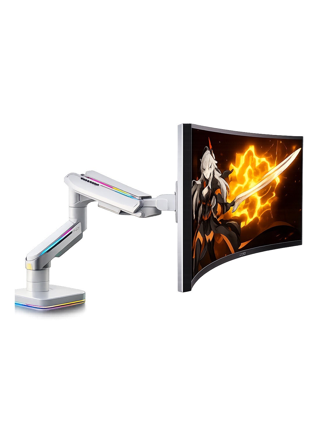 Gaming Monitor Arm & Single Monitor Stand, Heavy Duty RGB Desk Mount for 17–35″ Screens, Supports up to 18 kg, Full-Motion Tilt, Swivel & 360° Screen Rotation, Brilliance Angel Design with 20 RGB Lighting Modes, VESA 75×75 / 100×100