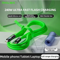 PIVA Intelligent 240W PD Super Fast Charging Type-C to Type-C Data Cable with Intelligent Digital Display, 1.5m Liquid Silicone Cable, 480Mbps High-Speed Data Transfer for Gaming, RedMagic, iPhone 15 & 17 Series, iPad Pro, Tablets and Laptops