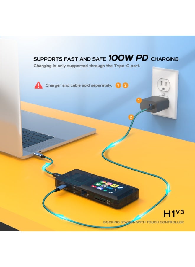 Mirabox H1 8 in 1 Smart Docking Station with Built-in Touch Display Screen, Mult