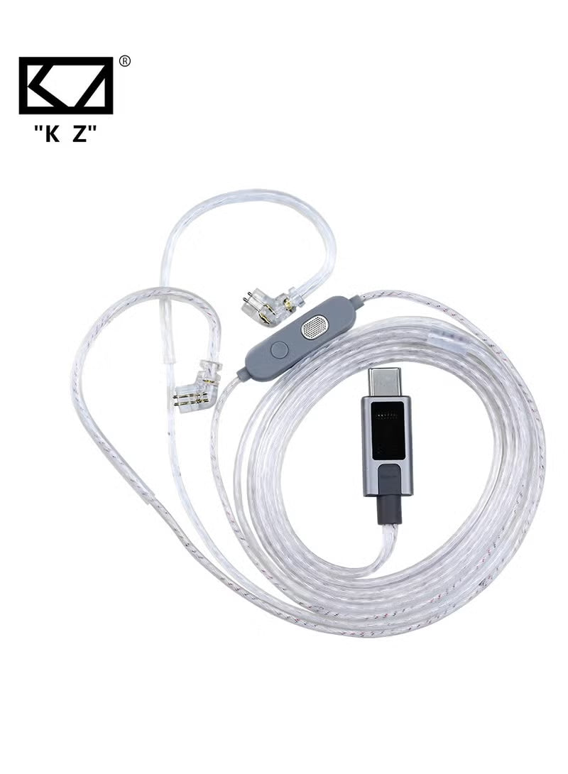 KZ M2 Type-C 0.78mm Silver-Plated Earphone Upgrade Cable, featuring Dual Microphones, High-Performance DAC Chip, Hi-Fi Audio Decoding, and Adjustable Sound Modes. Premium 0.78mm Type-C IEM Cable compatible with KZ ZS10 Pro 2 and other 0.78mm pin earphones