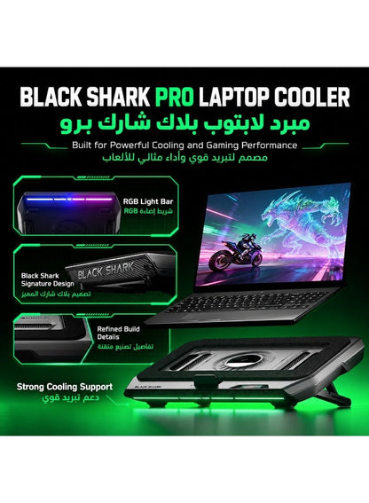 Gaming Laptop Cooler SuperCharged Pro by Black Shark – Laptop Cooling Pad with 4000RPM Turbo Fan, RGB Lighting, Smart Display, USB 3.0 Hub, App Control, Adjustable Stand & Dust Filter for 14–18 Inch Laptops