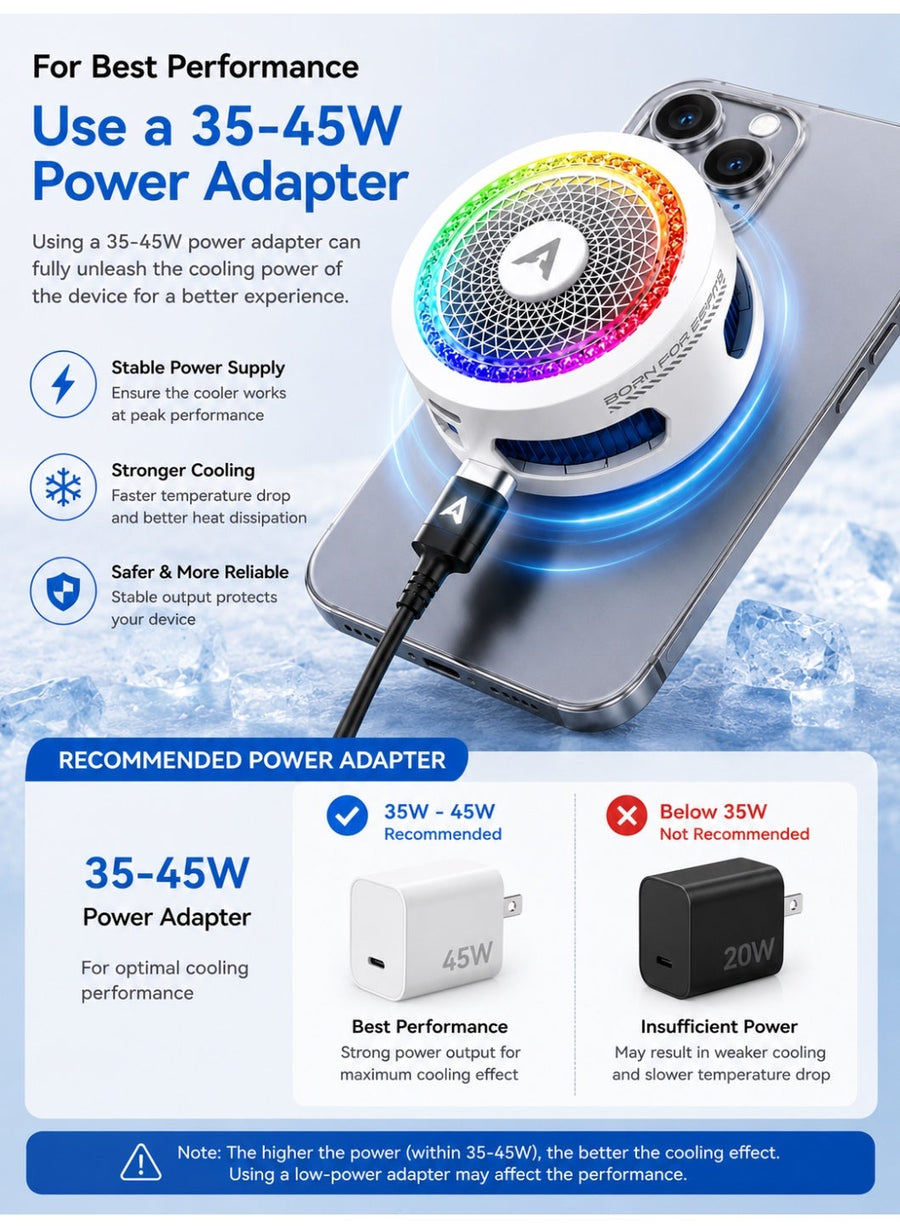 Piva B3 Phone & iPad Cooler, 25W Magnetic Cooling Fan with 45W Fast Adapter, Ultra-Quiet Portable Cooling Pad, Strong Magnetic Attachment and Clips for iPhone, Android, RedMagic & iPad – Built for Intense Gaming