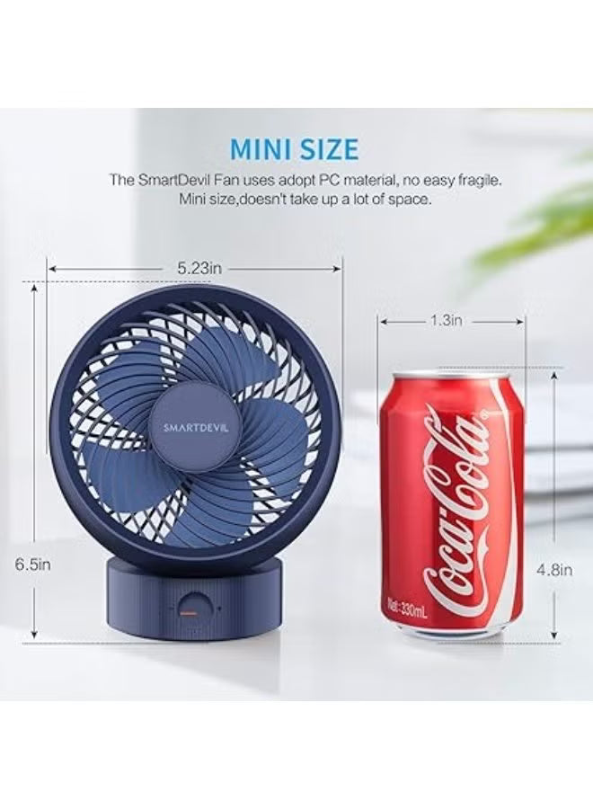 SmartDevil USB Desk Fan, Small Personal Desktop Table Fan with Strong Wind, Quiet Operation Portable Mini Fan for Home Office Bedroom Table and Desktop (Blue)
