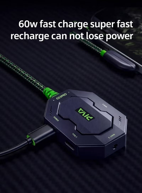 محول PIVA GS3 Pro 4 في 1 صوت وشحن USB-C، محول طرفية Type-C Hub USB Hub، دقة عالية، شحن سريع 60W للألعاب والبث المباشر، لـ RedMagic و iPad و iPhone 15/16/17 Series و Android (نمط الكوع L)