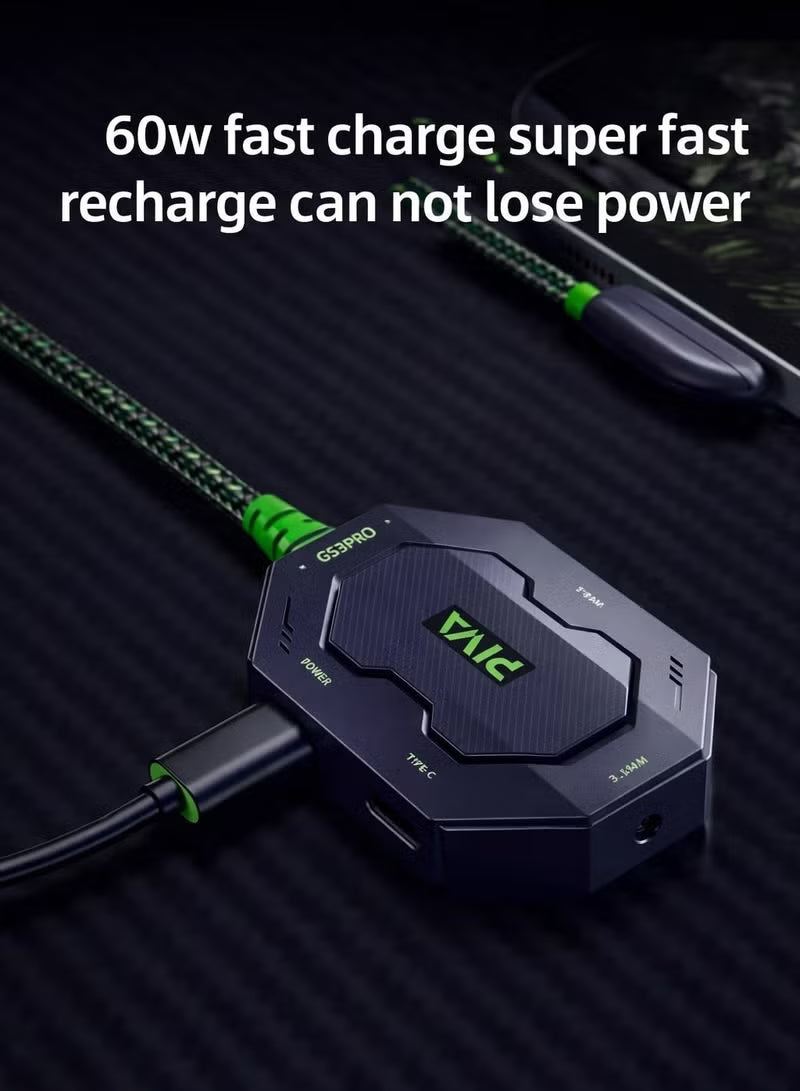 PIVA GS3 Pro 4-in-1 USB-C Audio and Charging Converter Adapter Dongle, Type-C Hub USB Hub, High Resolution, 60W Fast Charging for Gaming and Live Streaming, for RedMagic, iPad, iPhone 15/16/17 Series, Android (Elbow L Style)