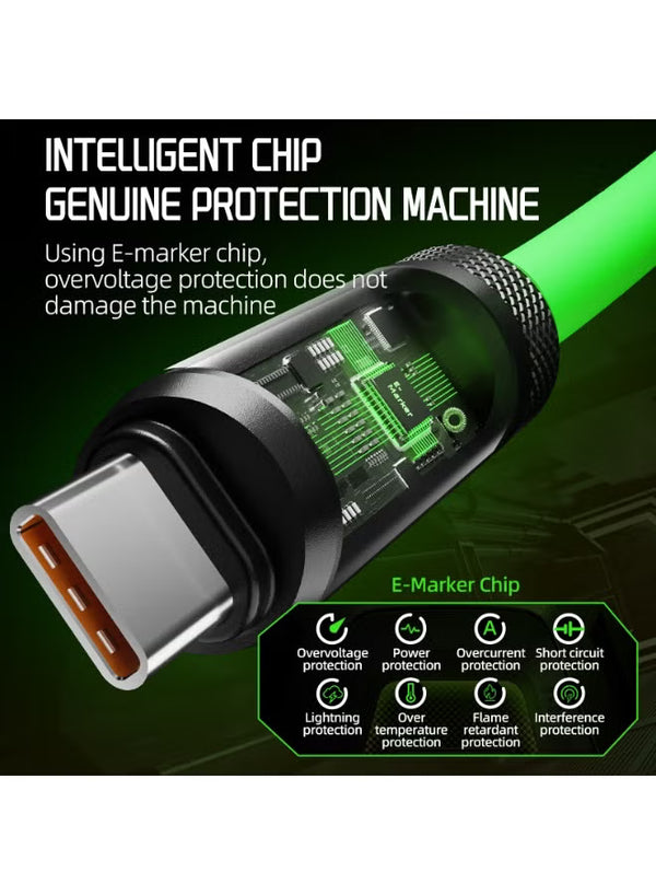 Piva Intelligent 240W PD Super Fast Charging Type-C to Type-C Data Cable with Intelligent Digital Display, 1.5m Liquid Silicone Cable, 480Mbps High-Speed Data Transfer for Gamings, IOS AND ANDROID