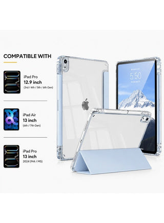 Premium Acrylic Clear Case for iPad Pro 12.9 Inch (3rd/4th/5th/6th Gen) & iPad Air 13 Inch (6th/7th Gen) / iPad Pro 13 Inch 2024 M4 M5 – Anti-Bend Shockproof Smart Folio Stand Cover with Auto Sleep Wake & Pencil Support -Light Blue
