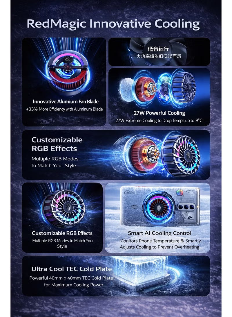 Phone Cooler RedMagic 4 Pro Magnetic Phone/Tablet Cooler –27W Ultra-Cooling Gaming Fan with Graphene Heatsink, Magnetic Mount – Cooling Fan For RedMagic Astra, Smartphones, Tablets, iPad & Steam Deck (Perfect for PUBG Mobile, COD & More)